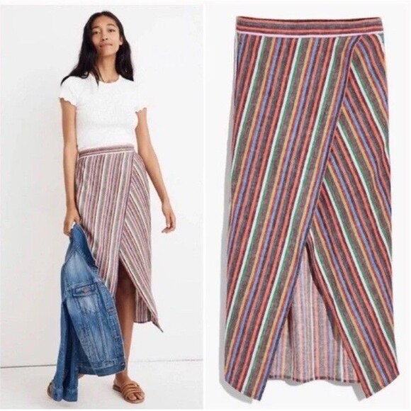 Madewell Linen Cotton Wrap Overlay Skirt Striped Sz XS - Picture 1 of 6